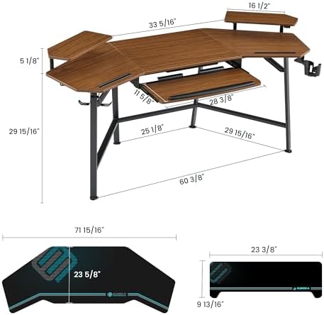 EUREKA ERGONOMIC Gaming Desk Wing Shaped Keyboard Tray 72 Inch Walnut - Image 3