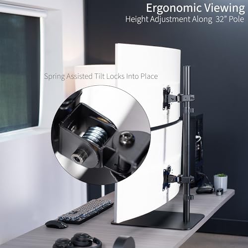 VIVO Freestanding Dual Vertically Stacked Ultra-Wide Monitor Desk Stand, Extra Tall Heavy Duty Adjustable Mount for 2 Ultrawide Screens up to 45 inches, 25 lbs Per Screen Capacity, Black, STAND-V200L - Image 4