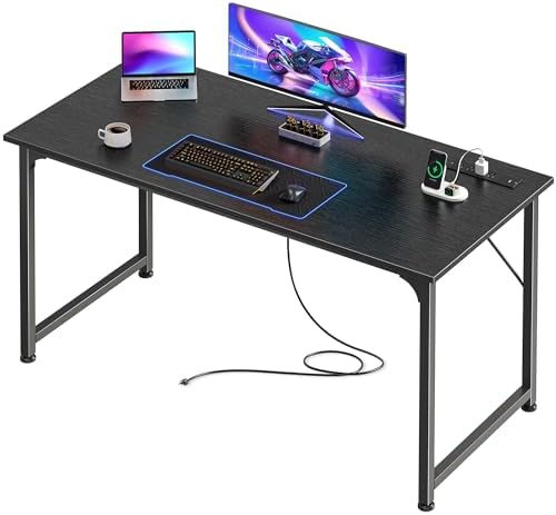 PRAISUN 47 X 20 Inch Computer Desk, Power Outlets, USB-C, Black by PRAISUN