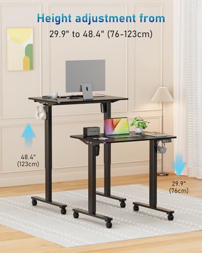 32" Small Rolling Electric Standing Desk Adjustable Height for Home Office - Image 5