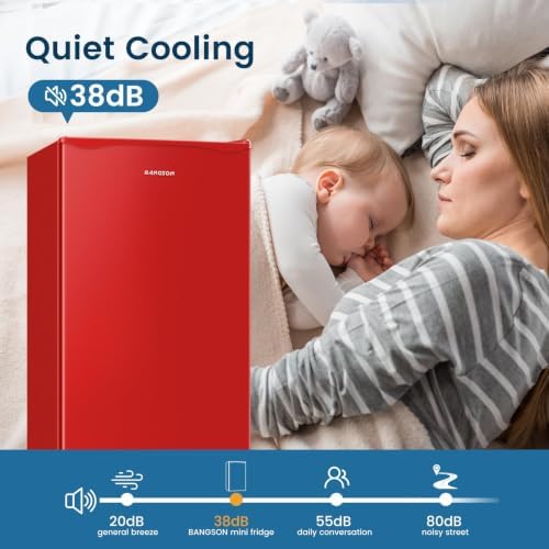 BANGSON Mini Fridge with Freezer 3.2 Cu.Ft for Bedroom and Office Red - Image 6