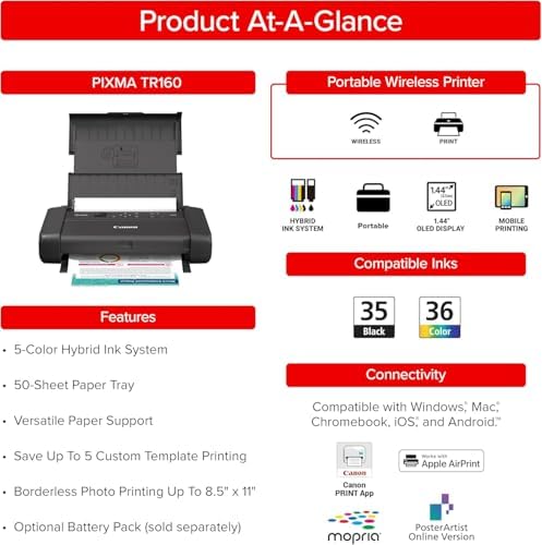 Canon PIXMA TR160 Mobile Printer (7069C002) Bundle - Image 3