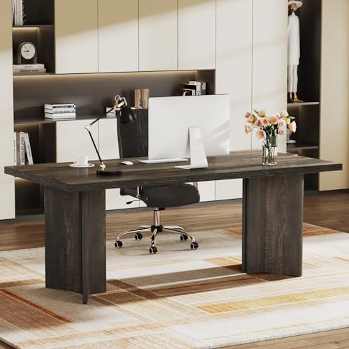 Tribesigns 63-inch Executive Desk, Vintage Office Computer Desk with Large Tabletop, Farmhouse Wood Writing Conference Table Workstation for Home Office, Study, Dark Gray by Tribesigns