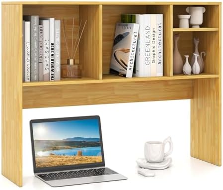 Desktop Bookshelf, 3-Tier Wood Countertop Bookcase with 5 Shelves, Desk Hutch for College Dorm, Multipurpose Desk Organizer Shelf Display Rack for Home Office, Hutch Top Only by SILKYDRY