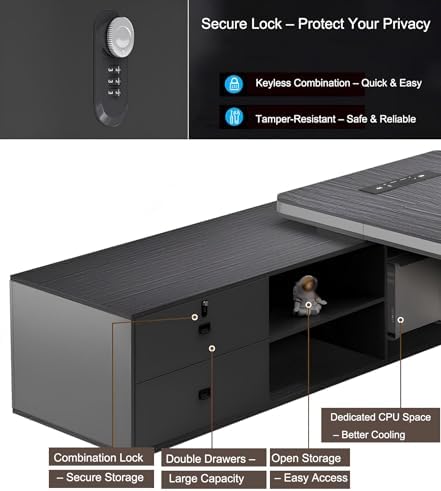 Executive Office Desk with Storage Cabinet,Modern l Shaped Executive Desk,50MM Thick Desktop for CEO Office, Reception & Commercial Workspace - Image 6