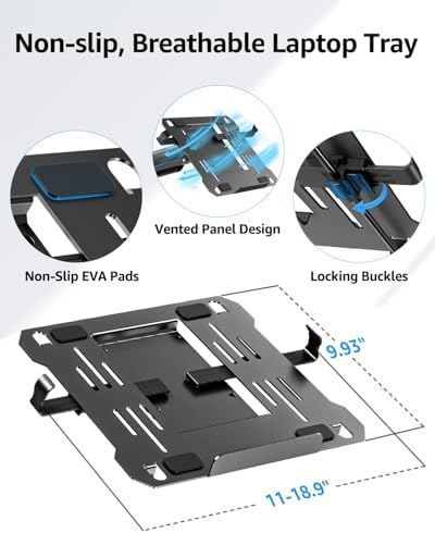 MOUNTUP Laptop and Monitor Desk Mount, Laptop Tray for Max 17" Notebook, Monitors Arm Fits up to 32" Monitor, Laptops Arm Holds 4.4-22lbs, 2-in-1 Tall Laptops Mount with Clamp/Grommet - Image 5