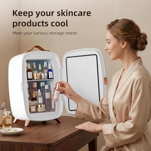 Antarctic Star 6L/8 Cans Makeup Mini Refrigerator with Dimmable LED Light Mirror for Bedroom, Car, Office & Dorm,Portable Small Cooler for Cosmetics,Skin Care,WHITE - Image 4