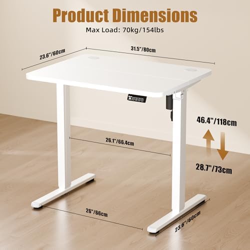 Small Standing Desk, 32"x24" Height Adjustable Sit-Stand Home Office, White - Image 3