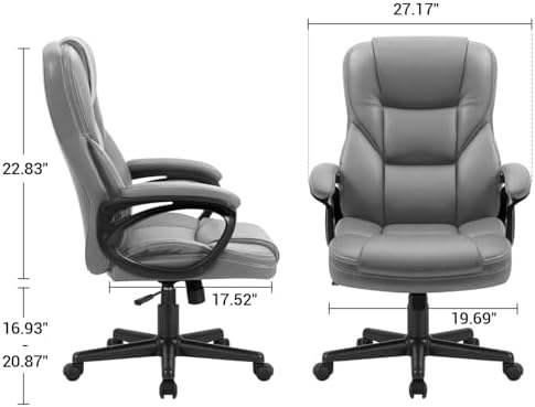 Furmax Office Executive Chair High Back Adjustable Managerial Home Desk Chair, Swivel Computer PU Leather Chair with Lumbar Support (1, Gray) - Image 3