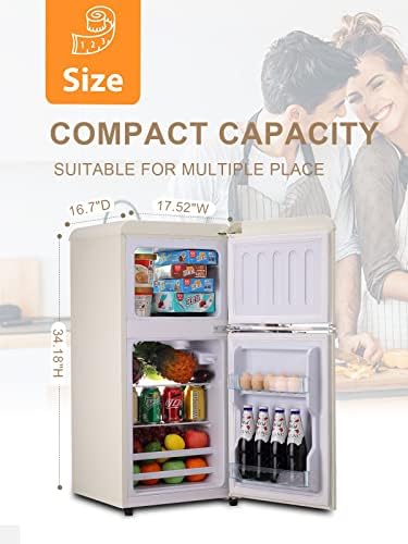 KRIB BLING Fridge With Freezer, Refrigerator With 2 Doors,7- Level Adjustable Thermostat, Removable Glass Shelves For Bedroom, Office, Kitchen, Apartment, Dorm, 3.5 Cu. Ft Cream - Image 3