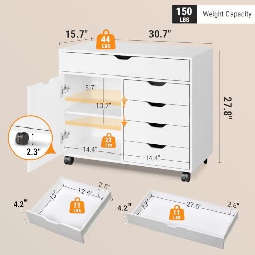 DEVAISE 5 Drawer Wood Storage Cabinet, Office Drawer Cabinet, White - Image 3