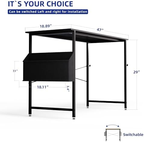 Pamray 47 Inch Computer Desk for Small Spaces with Storage Bag, Home Office Work Desk with Headphone Hook, Small Office Desk Study Writing Table - Image 3