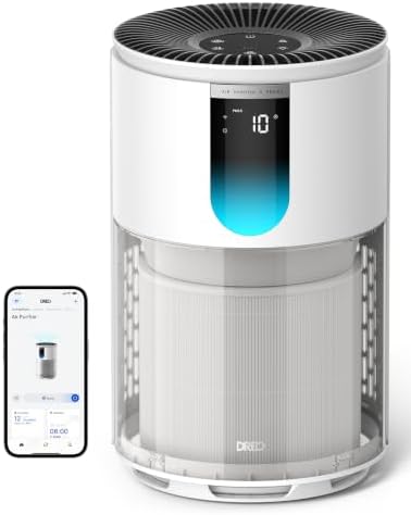 DREO Smart Pet Air Purifier for Home, Bedrooms Air Cleaner with Wi-Fi/Voice/Alexa, Auto/Turbo/HEPA Sleep Mode for Smoke, Dust, Pollen, Odor, PM2.5 Monitor, 4 Speeds, DR-HAP009AS White (DREO 539AS) by DREO
