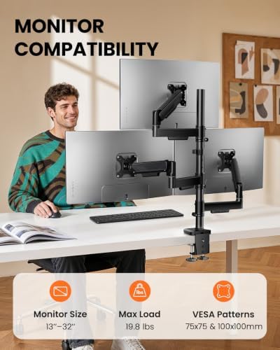 ErGear Triple Monitor Mount for 13-32 Inch Screens, 19.8 lbs per Arm - Image 2