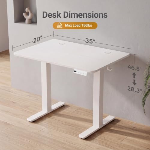 Claiks Electric Standing Desk 35x20 Inch Adjustable Desk, White - Image 3