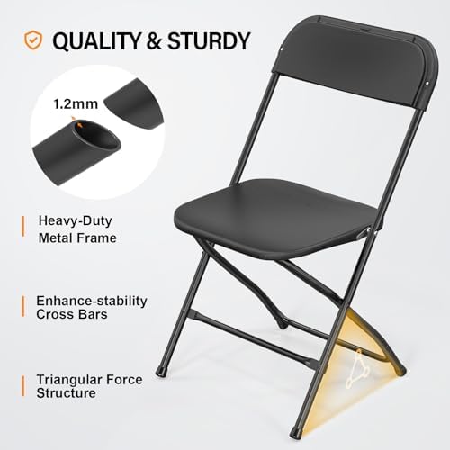 VINGLI 4 Pack Black Plastic Folding Chair, Indoor Outdoor Portable Stackable Commercial Seat with Steel Frame 350lb. Capacity for Events Office Wedding Party Picnic Kitchen Dining - Image 4
