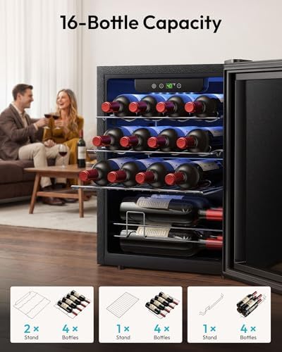 EUHOMY 16 bottle Wine Cooler Refrigerator, Wine Fridge Glass Door, Black - Image 3