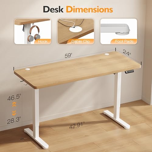 Monomi 59" Electric Standing Desk,Adjustable Height Sit Stand Desk,Natural - Image 2