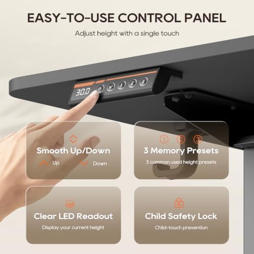 MALOL 47" x 24" Height Adjustable Electric Standing Desk, Black - Image 6