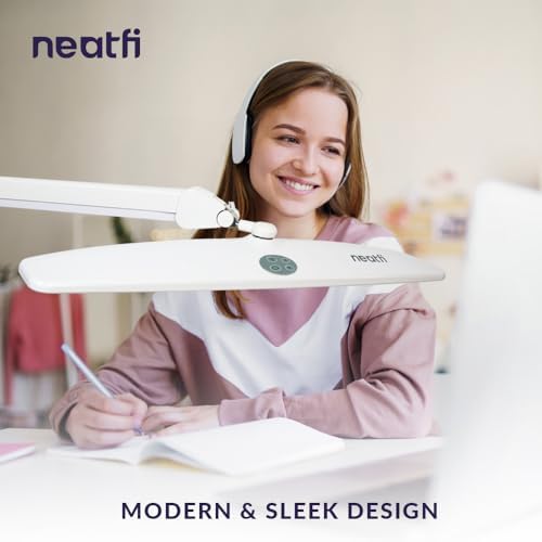 Neatfi Elite HD XL Task Lamp | 22-Inch Wide | 2,260 Lumens | 3 Color Temperature Modes | Non-Polar Dimming Desk Lamp (White-2, CCT with Clamp) - Image 6
