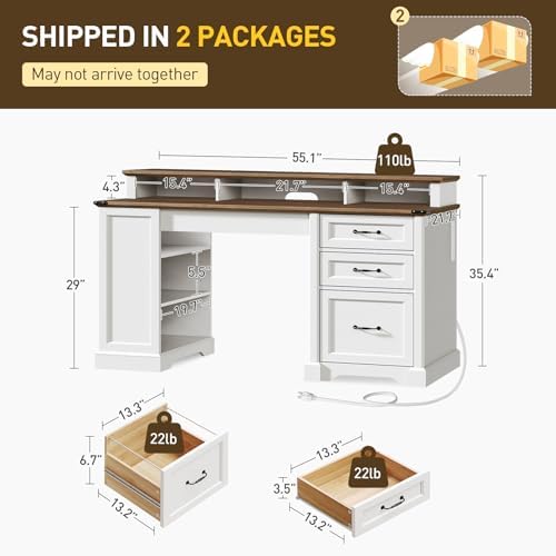 RALGEND 55'' Farmhouse Desk with Drawers, Office Desk Set of 2 - Image 2