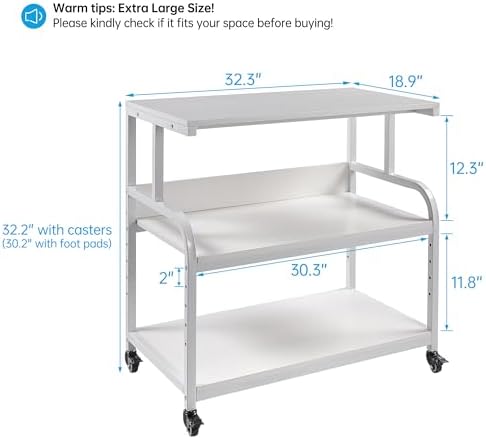 Fannova 32.3"x18.9"x32.1" Extra Large White Printer Stand with Storage - Image 2