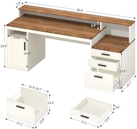 YOMILUVE 65" Computer Desk with 3 Drawers & Printer Shelf for Home Office - Image 2