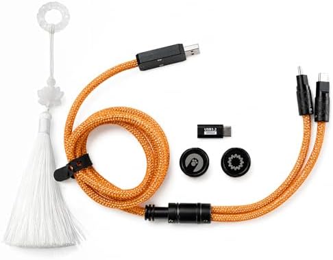 Angry miao Split Dual 8K Gaming Cable AM Edition 1.4m (4.6ft), High-Speed Dual Connection, Low Latency, Compatible with USB Type-C Devices, Durable Mesh Silver-Plated Wire - Starburst Orange by AngryMiao