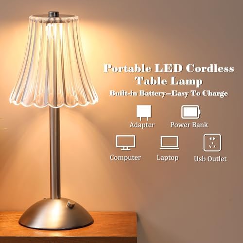 Liliful 6 Pcs Cordless Table Lamp LED Touch, Silver, Rose Style - Image 3