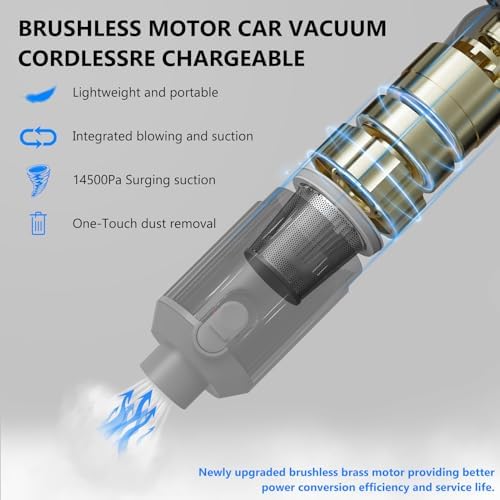 AirifyPro Vac V2 Portable Air Blower/Car Vacuum 14500PA High Power 90°Foldable 3in1 Handheld Vacuums Cleaner Brushless Motor Cordless Duster Grey, Gray - Image 3