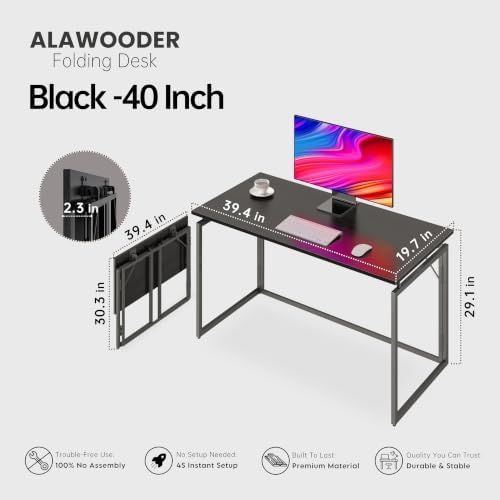 alawooder 39.4" Folding Desk: No Assembly, Wood Top for Small Spaces - Image 3