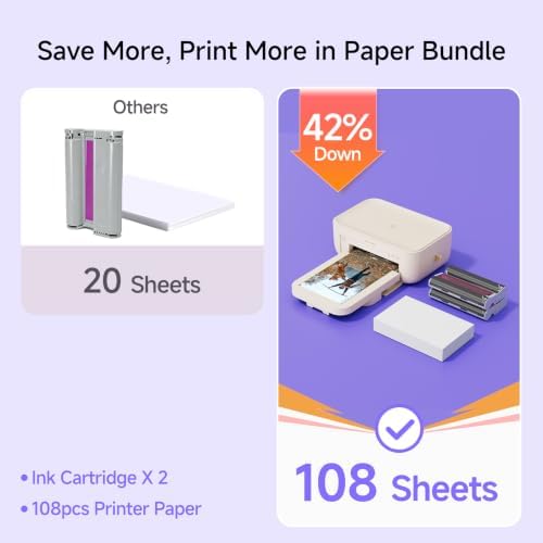 HPRT 4x6 Photo Printer for iPhone & Android, Beige 108 Sheets - Image 2