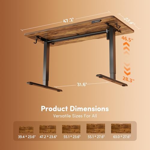 FEZIBO Standing Desk 48 × 24 Inch Electric Height Adjustable, Rustic Brown - Image 3