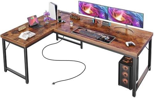 Huuger 55 Inch L Shaped Desk with Power Outlets & 0.95 Inch Thicker Desktop by Huuger