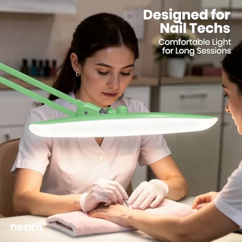 Neatfi XL 2200 Lumens 24W LED Desk Lamp – Shadow-Free Task Lighting | 4-Level Dimming | Home Office & Crafts Use | 20-Inch Wide Head (Midnight Green, Non-CCT with Clamp) - Image 2