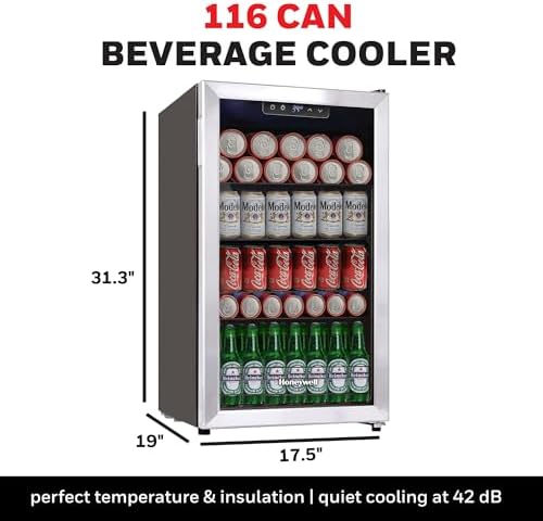 Honeywell Beverage Refrigerator and Cooler, 116 Can Mini Fridge with Glass Door for Soda Beer or Wine for Office or Bar with Adjustable Removable Shelving, Commercial Grade - Image 3