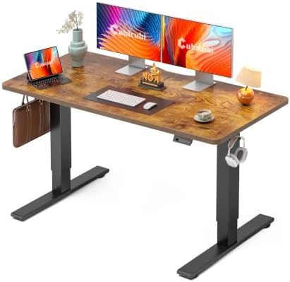 CubiCubi Electric Height Adjustable Standing Desk 55x24 Inch, Rustic Brown by CubiCubi