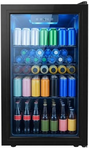 Dawmilon 3.2 Cu.Ft Beverage Refrigerator, 126 Can Beverage Cooler, Glass Door Drink Fridge, Mini Fridge with Digital Temperature Control and Air Cooling System for Beer Soda Wine Home Office Bar by Dawmilon