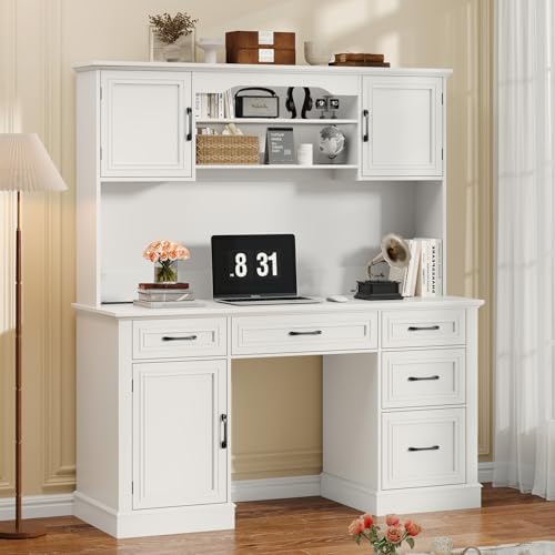 Vabches Executive Desk with 5 Drawers, Cream White - Image 7