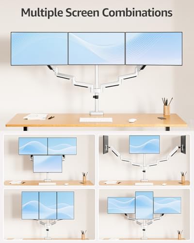 MOUNTUP Triple Monitor Stand Mount - 3 Monitors Desk Mount for Computer Screens Up to 27 inch, Triple Monitor Arm, Heavy Duty Monitors Stand, Each Arm Holds 4.4-19.8 lbs, White - Image 5