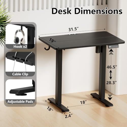 32x19“ Electric Standing Desk, Small Desk Adjustable Height Black - Image 3
