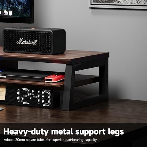 Dual Monitor Stand Riser for Desk, 41.7 Inch Large 2 Tier Computer Monitor Stand for 2 Monitors, Desktop Storage Organizer Shelf with Keyboard Space for Laptop PC Printer Brown - Image 4