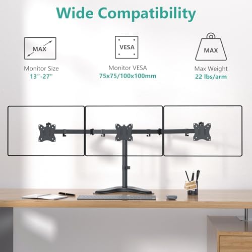 WALI Freestanding Triple Monitor Stand for 13-27 inch Screens，22lbs per Arm - Image 2
