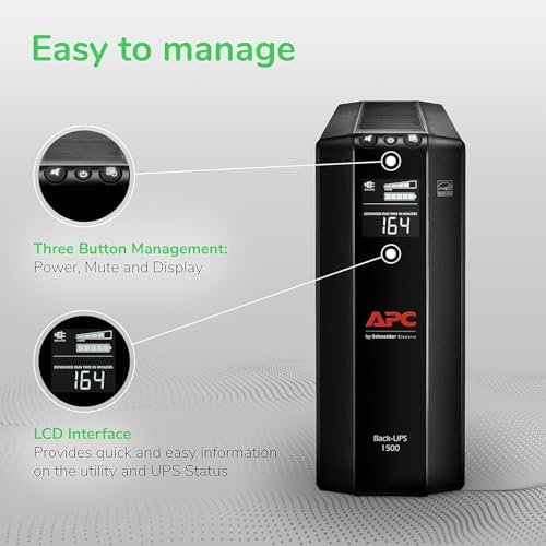 APC UPS 1500VA/900W, LCD, AVR, UPS Battery Backup & Surge Protector BX1500M - Image 3