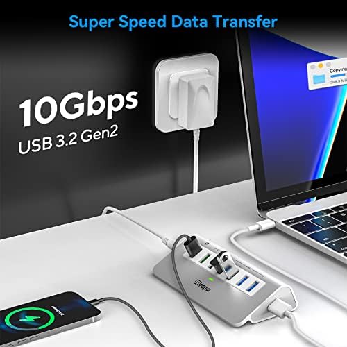 Powered USB Hub 10Gbps, 7 Port USB 3.2 Gen 2 Hub with 4 USB 3.2 Data Ports, 3 Fast Charging Ports, 36W Power Adapter, Type A and Type C Cable, Aluminum USB Hub for Laptop, Mac, PC - Image 2