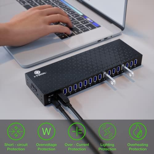USB 3 0 Hub - 16 Ports Powered USB Hub - Desktop USB Expander Hub - up to 5Gbps High-Speed USB Splitter for Multiple Devices - Aluminum Alloy Multiple USB Hub w/AC Adapter for Laptop Phone Tablet PC - Image 4
