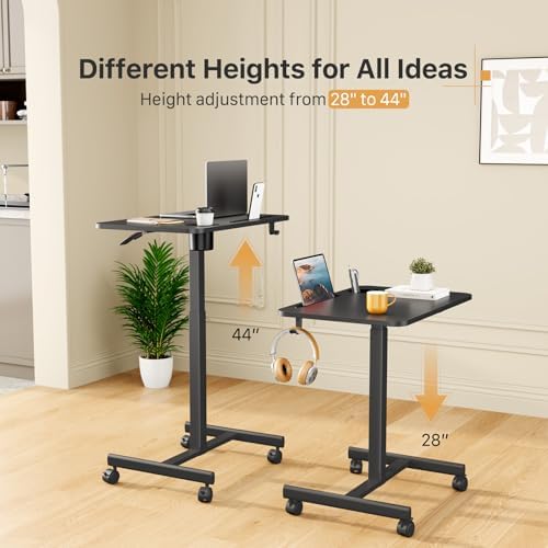 28 inch Mobile Laptop Desk, Portable Sit Stand Cart with Wheels - Image 3
