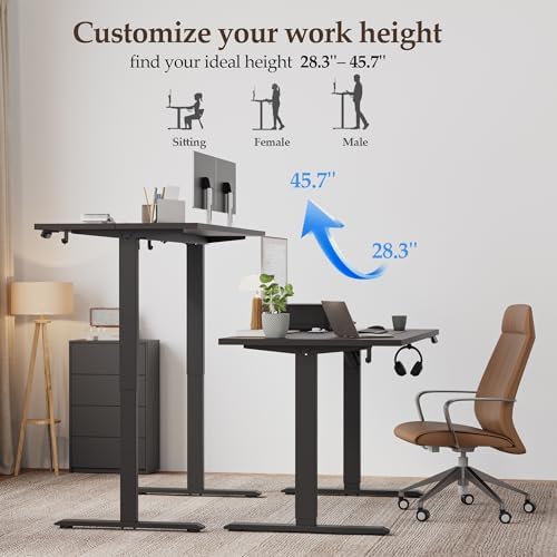Klicelor 63 Inch Large Electric Standing Desk, Height Adjustable Office Desk, Sit Stand Up Computer Gaming Desk with Memory Preset, Three-Piece Desktop, Black - Image 6