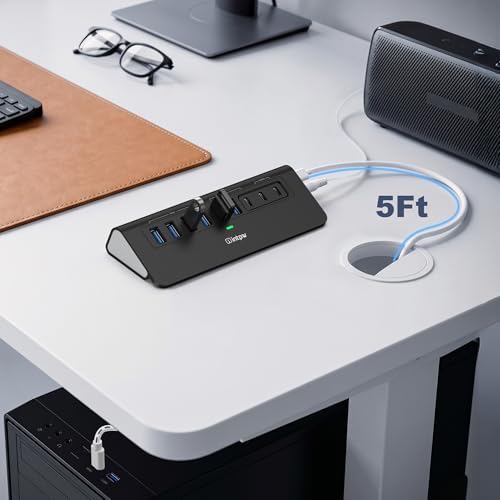 Powered USB Hub 10Gbps, intpw YH6AC 9-Port USB HUB with USB A/USB C 3.2, 4 USB 3.0, 2 PD 45W Charging Port, 65W Power Adapter + 5FT Cable, Aluminum USB Hub for Laptop, PC,iPhone 17/16 - Image 3