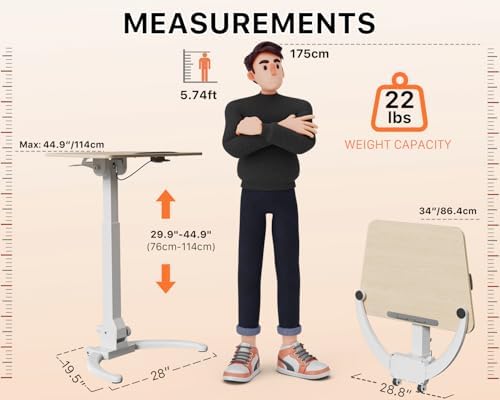 JOY worker Foldable Mobile Standing Desk, 90° Tilt Rolling Laptop Desk, Oak - Image 2